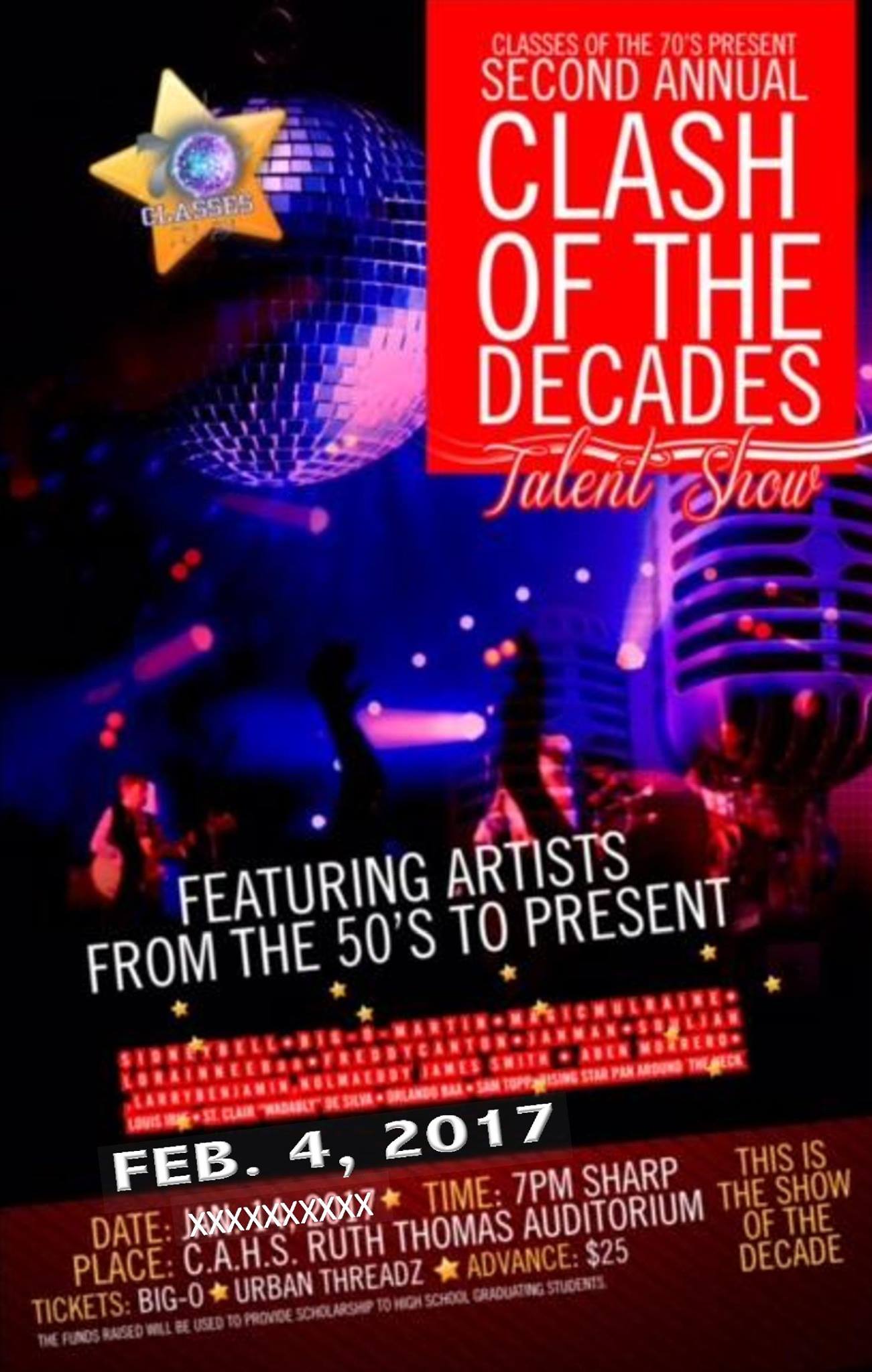 Classes of the 70s to host 2nd Clash of the Decades Talent Show Feb. 4